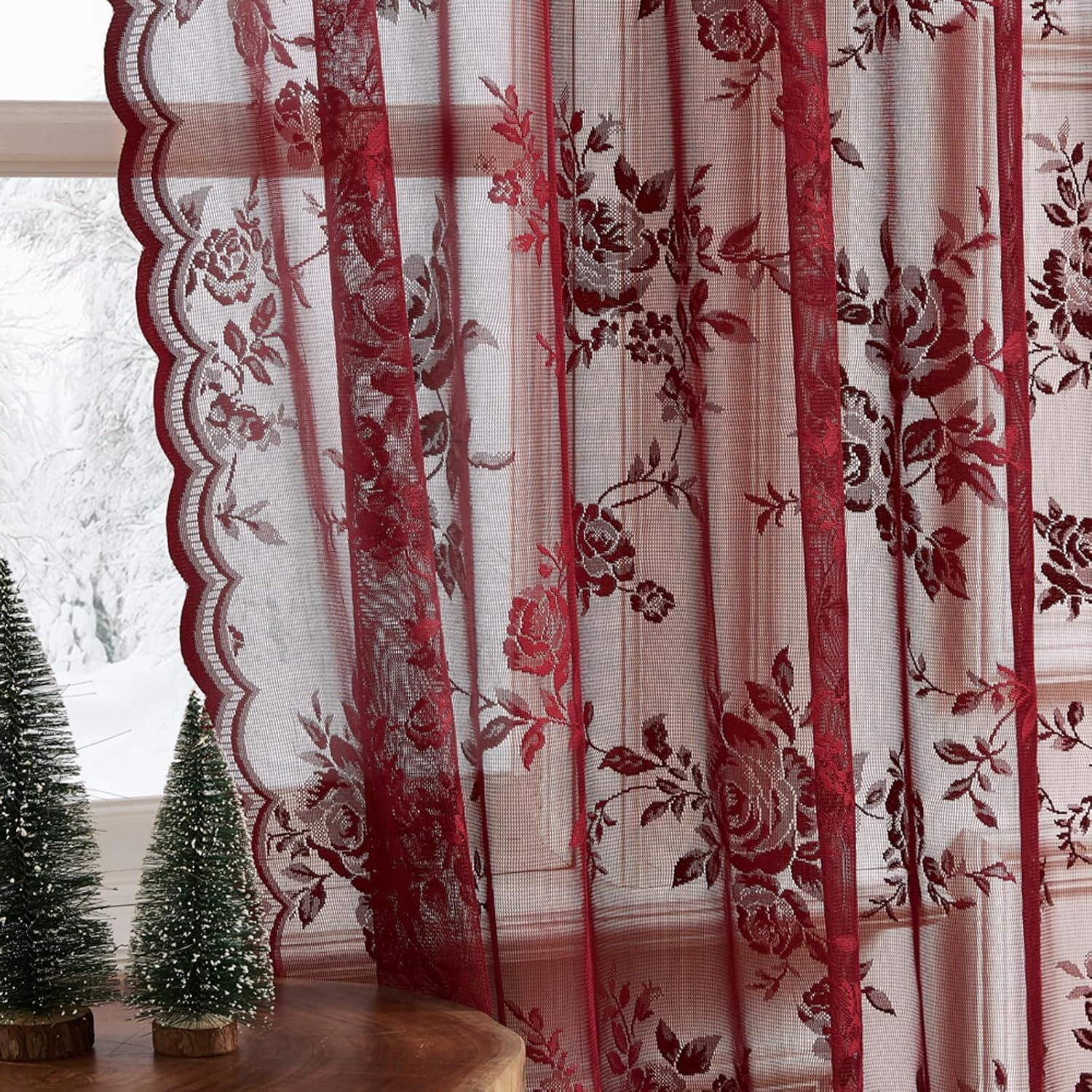 1 Cortina de Renda Borgonha de - Curtain Rods avaliação e preço